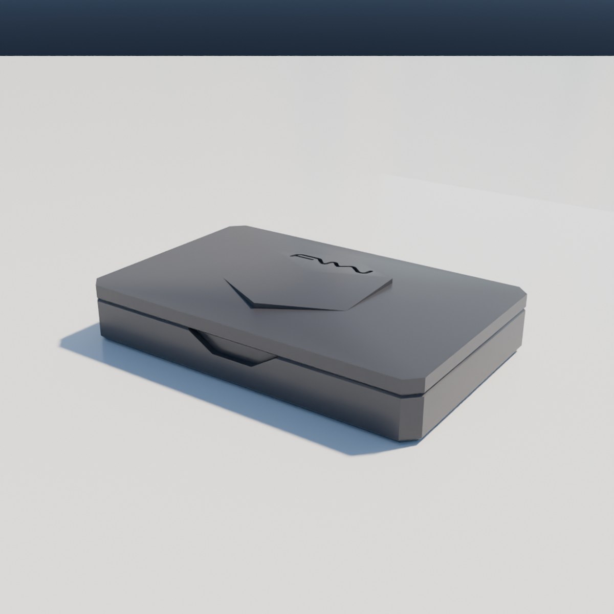 Rendered product photo of the Loading Cone Case, a charcoal hard case with the FNMN logo engraved on the lid